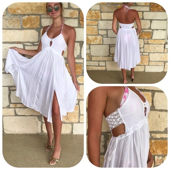 Bohome Dresses & Skirts - NWT Bohome white crochet cut out halter dress